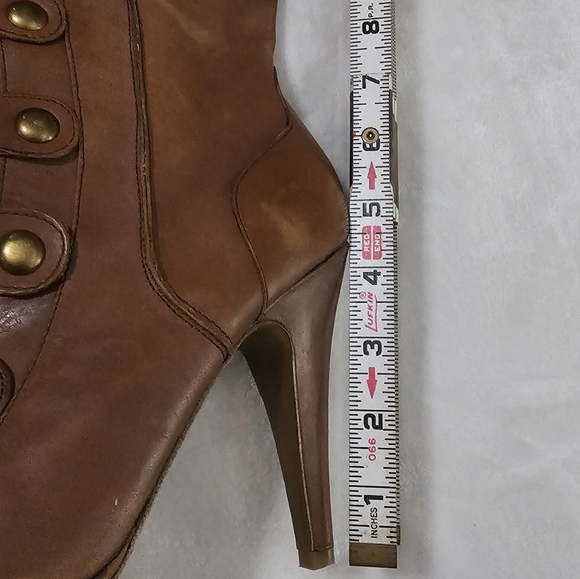 ZIGIGirl Soft Brown Genuine Leather Military Button Detail Platform Tall Boots - Picture 12 of 16